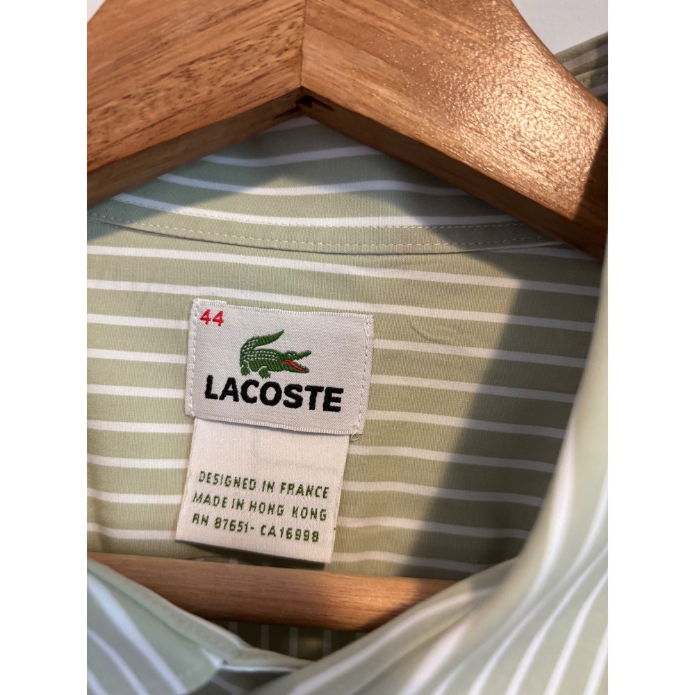 Lacoste Mens Striped Long Sleeve Button Down Shirt Green White Size 44 - Picture 3 of 6